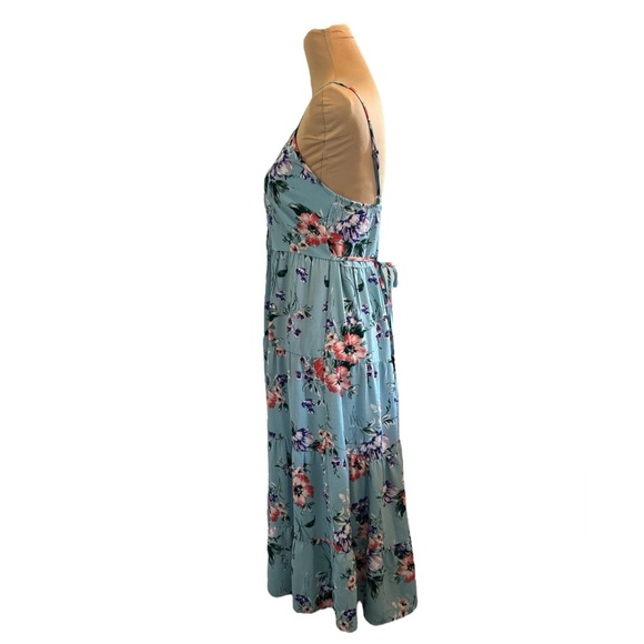 Xhilaration Blue Floral Long Midi Dress Womens Size XS Full Button Front Tiered. - Picture 4 of 11